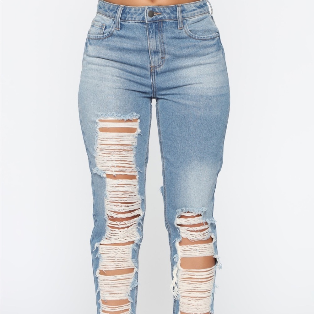 fashion nova distressed light blue wash jeans